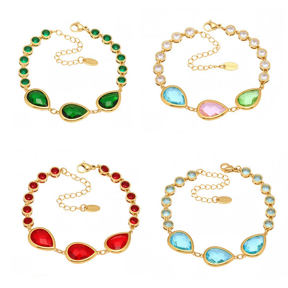 High Quality Transparent Drop Shaped Czech Glass Stone Bracelet In Stainless Steel With Geometric Pattern And Electroplating For Women
