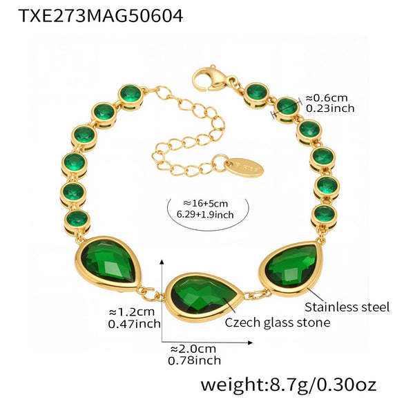 High Quality Transparent Drop Shaped Czech Glass Stone Bracelet In Stainless Steel With Geometric Pattern And Electroplating For Women