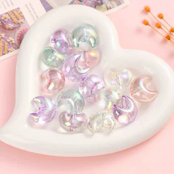 High Sense Uv Fine Flash Acrylic Moon Side Hole Beads Diy Mobile Phone Chain Key Chain Car Hanging Accessories