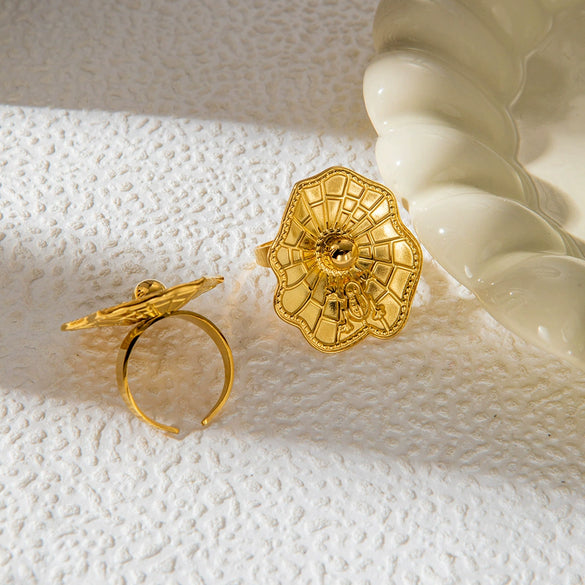 Highend Animals Style Stainless Steel Goldplated Frog And Lotus Leaf Ring