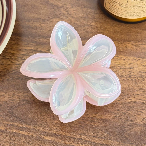 Highend Cream Jelly Contrasting Color Flower Plumeria Handmade Plastic Resin Hair Clip Shark Clip Halftied Hair Accessories For Women