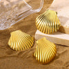 Highend Fashionable Exaggerated Holiday Style Stainless Steel Gold Platinum Shell Earrings With Ocean Life Pattern Electroplated