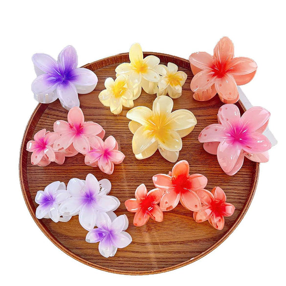Highend Flower Claw Clip Set With Baking Paint Plumeria Pattern Women's Hair Accessory