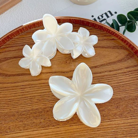 Highend Flower Claw Clip Set With Baking Paint Plumeria Pattern Women's Hair Accessory