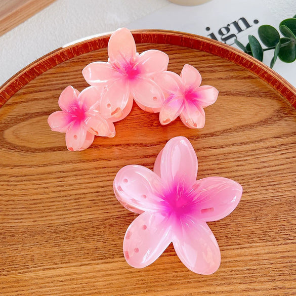 Highend Flower Claw Clip Set With Baking Paint Plumeria Pattern Women's Hair Accessory