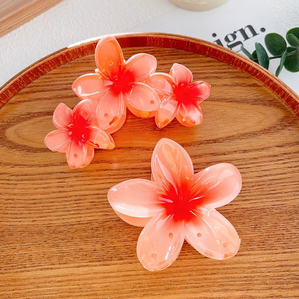Highend Flower Claw Clip Set With Baking Paint Plumeria Pattern Women's Hair Accessory