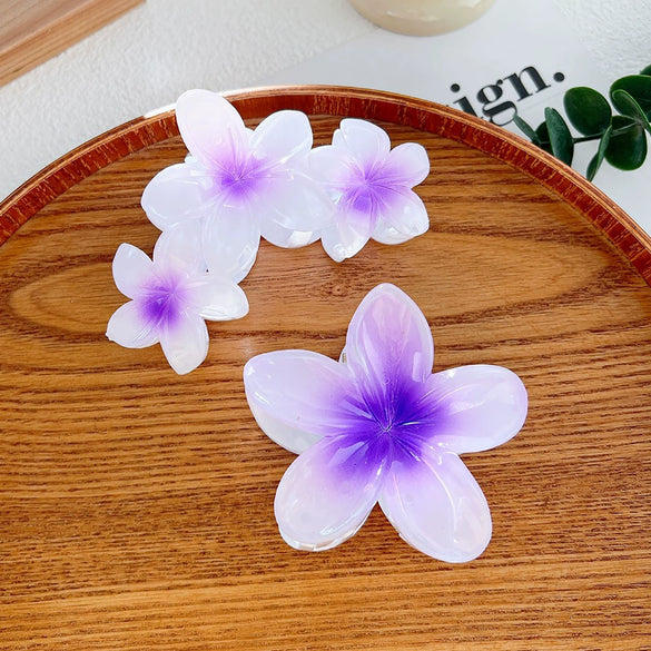 Highend Flower Claw Clip Set With Baking Paint Plumeria Pattern Women's Hair Accessory