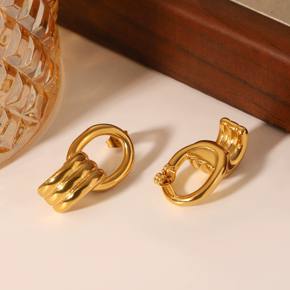 Highend Geometric Hollow Stainless Steel Earrings With Electroplating Ins Influencer Style