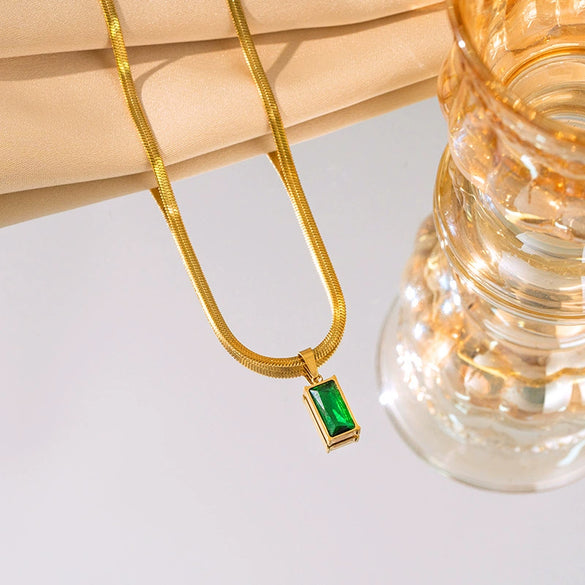 Highend Geometric Square Titanium Steel Blade Chain Necklace And Earrings For Women With Electroplating