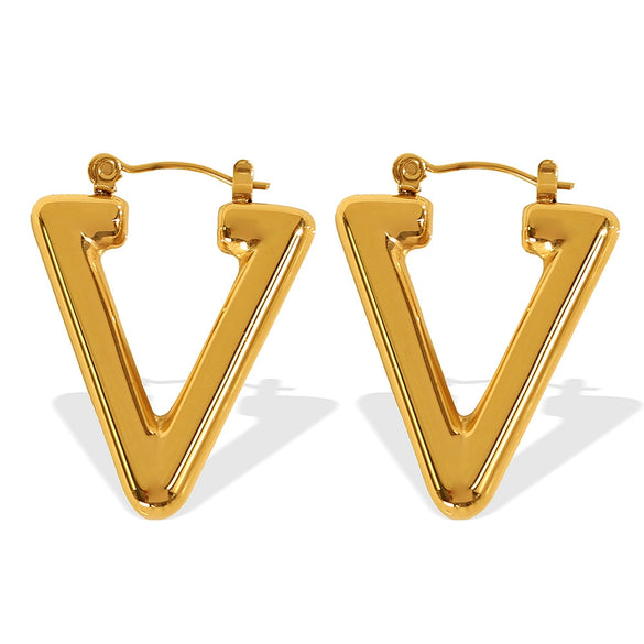 Highend Geometric 316L Stainless Steel Stud Earrings For Women With Electroplating And Inverted Triangle Design