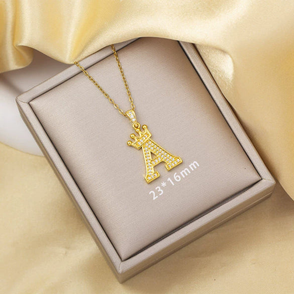 Highend Jewelry Letter Stacking Necklace Titanium Steel Mixed Gemstone Setting Electroplating Fashionable