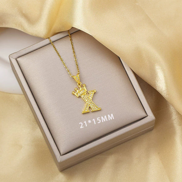 Highend Jewelry Letter Stacking Necklace Titanium Steel Mixed Gemstone Setting Electroplating Fashionable