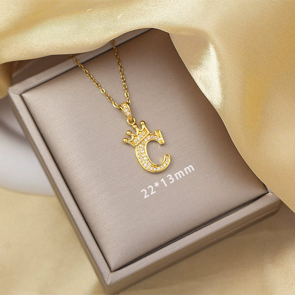 Highend Jewelry Letter Stacking Necklace Titanium Steel Mixed Gemstone Setting Electroplating Fashionable