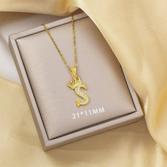 Highend Jewelry Letter Stacking Necklace Titanium Steel Mixed Gemstone Setting Electroplating Fashionable