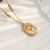 Highend Jewelry Stainless Steel 18K Gold Plated Sun Pendant With Flower Pattern Square Pearl Chain Necklace For Women