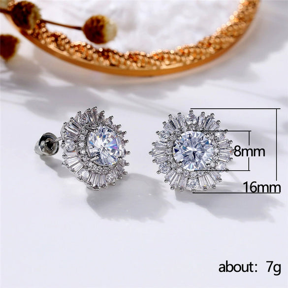 Highend Luxury Copper Snowflake And Flower Earrings With Full Diamond Zircon