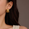 Highend Square Love Pleated Texture Stainless Steel Women's Vintage Heart Shape Electroplated Earrings