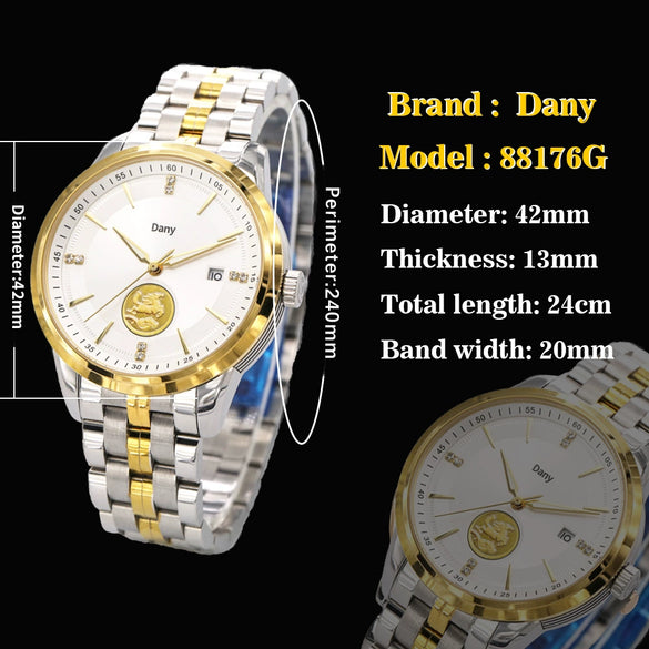 Highend Stainless Steel Case And Band Fully Automatic Mechanical Luminous Calendar Watch For Men With Spiral Crown And Sapphire Crystal Glass Mirror 50M Waterproof