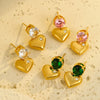 Highend Stainless Steel 18K Gold Glossy Love Zircon Pendant Women's Vintage Electroplated Earrings