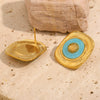 Highend Stainless Steel 18K Gold Plated Oil Drop Square Shell Earrings With Geometric Pattern