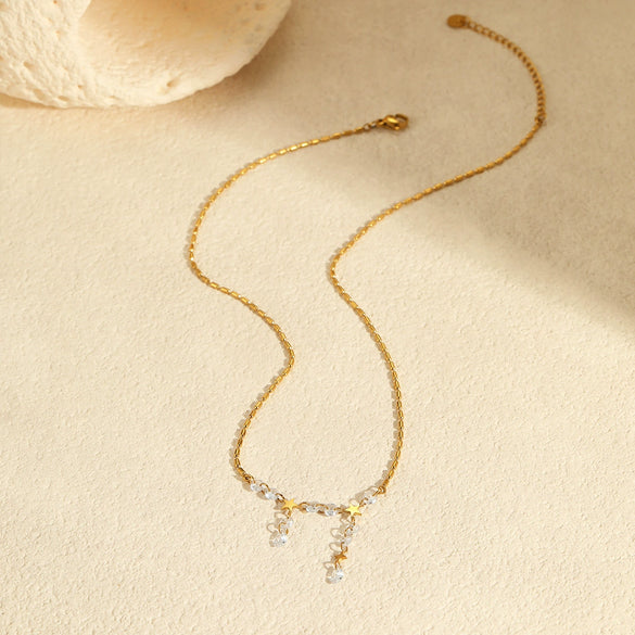 Highend Stainless Steel 18K Gold Plated Zircon Inlaid Geometric Tassel Necklace For Women