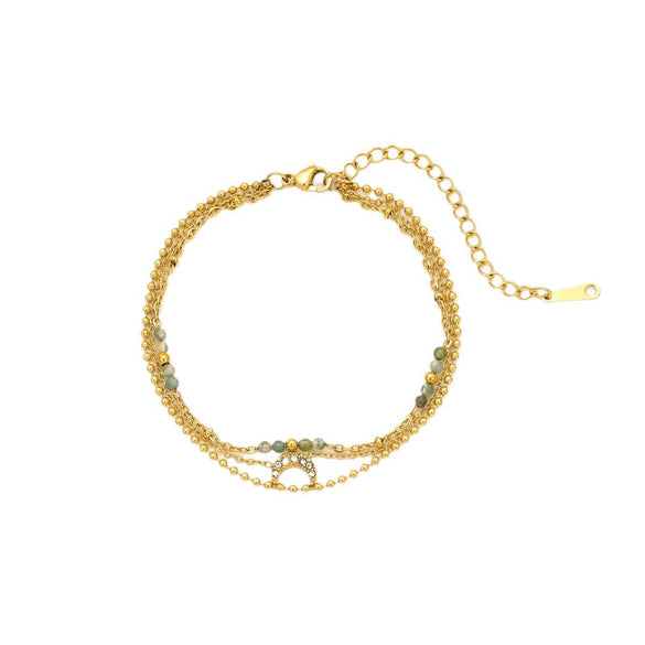 Highend Stainless Steel Women's Bracelet Multilayered Moon Zircon Electroplated Fashion Jewelry