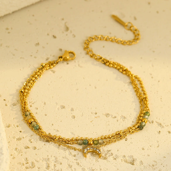 Highend Stainless Steel Women's Bracelet Multilayered Moon Zircon Electroplated Fashion Jewelry
