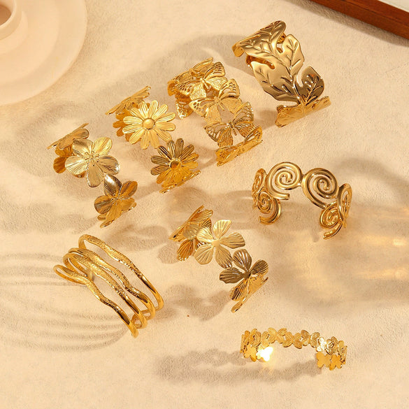 Highend Stainless Steel Women's Bracelet With Flower Leaf Design And Electroplating Treatment