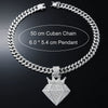 Hip Hop Alloy Crown Diamond Pendant Necklace With Cuban Chain