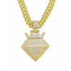 Hip Hop Alloy Crown Diamond Pendant Necklace With Cuban Chain