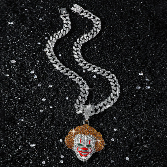 Hip Hop Clown Diamond Alloy Necklace Pendant Jewelry With Cuban Chain