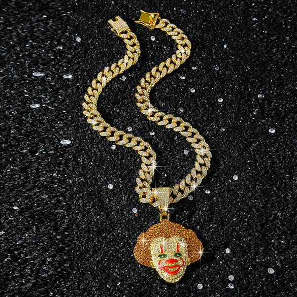 Hip Hop Clown Diamond Alloy Necklace Pendant Jewelry With Cuban Chain