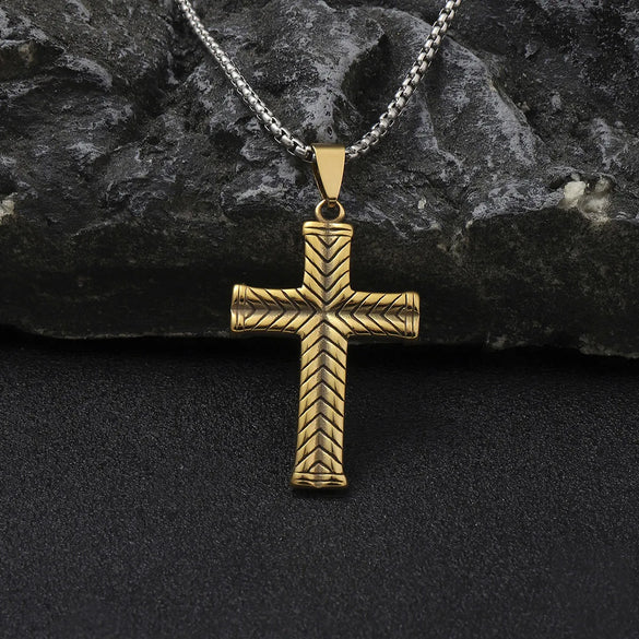 Hip-Hop Cross 201 Stainless Steel Polishing 18K Gold Plated Men'S Pendant Necklace
