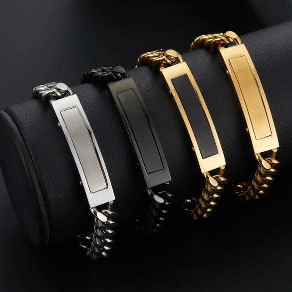 Hip-Hop Customization Laser Engraving Solid Color 304 Stainless Steel Plating Men'S Bracelets Men Chain Bracelets
