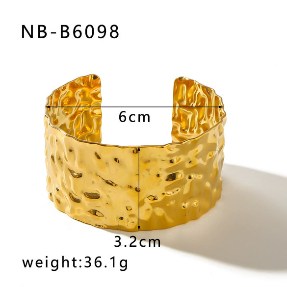 Hip Hop Exaggerated Hammer Simple Wide Open Titanium Steel Bracelet With 14K Gold Electroplating