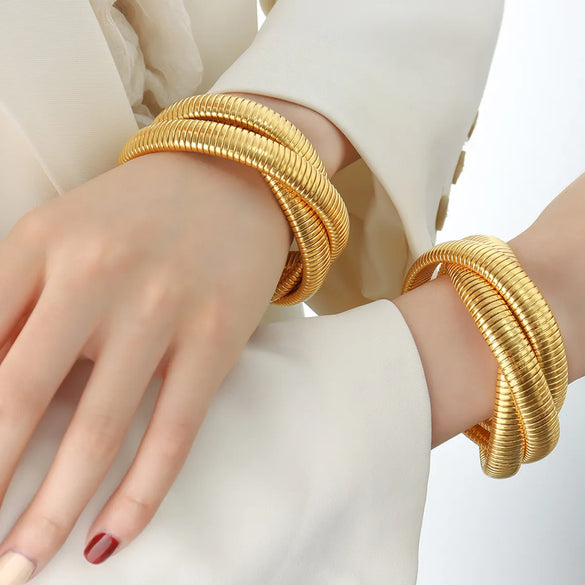 Hip-hop Exaggerated Punk Solid Color Titanium Steel Plating 18k Gold Plated Bangle