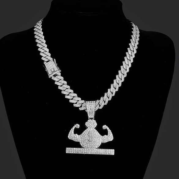 Hip-Hop Exaggerated Rock Crown Muscle Grimace Alloy Inlay Rhinestones Unisex Pendant Necklace