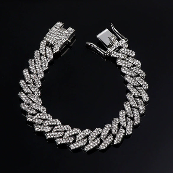 Hip Hop Geometric Rhombus Full Diamond Cuban Chain Necklace Fashion Unisex Statement Jewelry