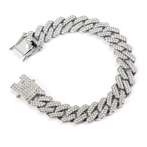 Hip Hop Geometric Rhombus Full Diamond Cuban Chain Necklace Fashion Unisex Statement Jewelry