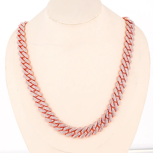 Hip Hop Geometric Rhombus Full Diamond Cuban Chain Necklace Fashion Unisex Statement Jewelry