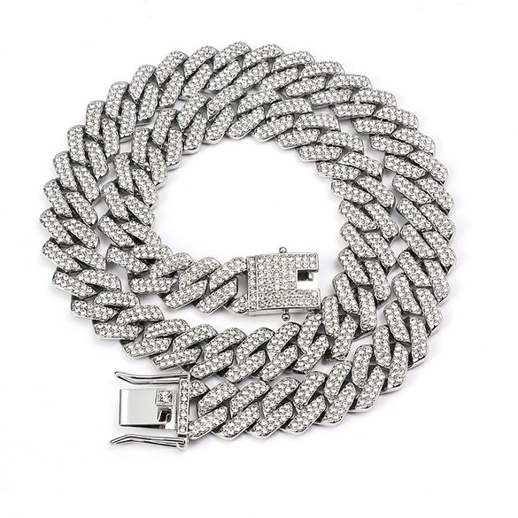 Hip Hop Geometric Rhombus Full Diamond Cuban Chain Necklace Fashion Unisex Statement Jewelry
