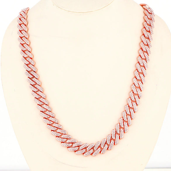Hip Hop Geometric Rhombus Full Diamond Cuban Chain Necklace Fashion Unisex Statement Jewelry