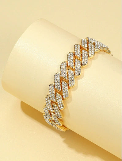 Hip Hop Geometric Rhombus Full Diamond Cuban Chain Necklace Fashion Unisex Statement Jewelry