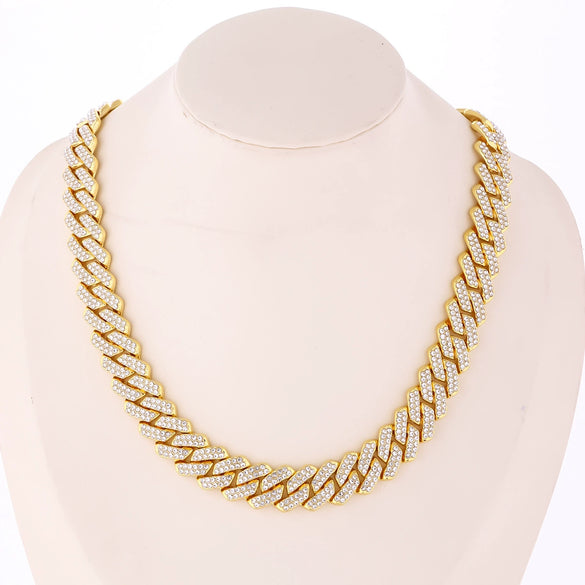 Hip Hop Geometric Rhombus Full Diamond Cuban Chain Necklace Fashion Unisex Statement Jewelry