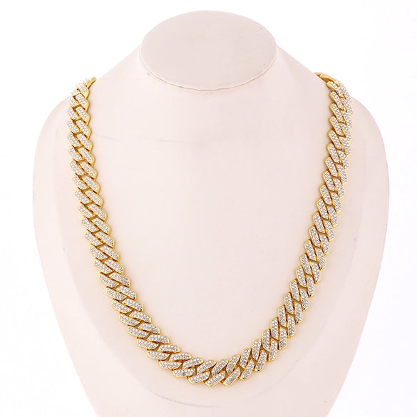 Hip Hop Geometric Rhombus Full Diamond Cuban Chain Necklace Fashion Unisex Statement Jewelry