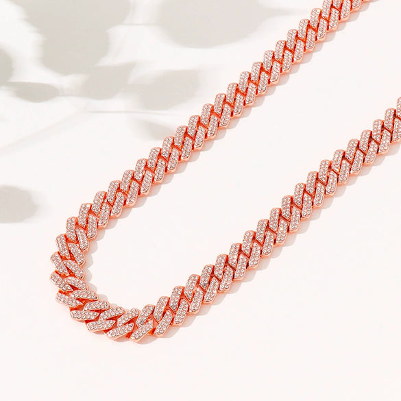 Hip Hop Geometric Rhombus Full Diamond Cuban Chain Necklace Fashion Unisex Statement Jewelry