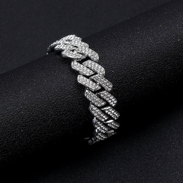Hip Hop Geometric Rhombus Full Diamond Cuban Chain Necklace Fashion Unisex Statement Jewelry