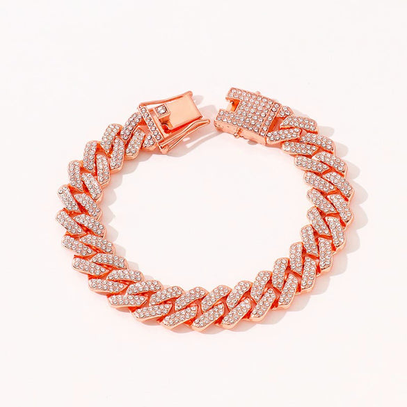 Hip Hop Geometric Rhombus Full Diamond Cuban Chain Necklace Fashion Unisex Statement Jewelry