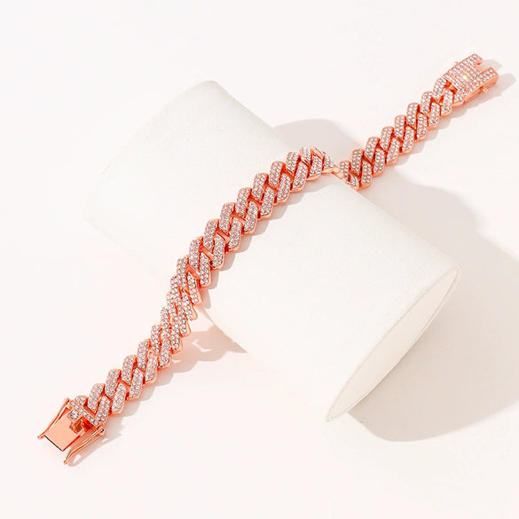 Hip Hop Geometric Rhombus Full Diamond Cuban Chain Necklace Fashion Unisex Statement Jewelry