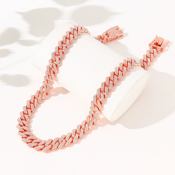 Hip Hop Geometric Rhombus Full Diamond Cuban Chain Necklace Fashion Unisex Statement Jewelry